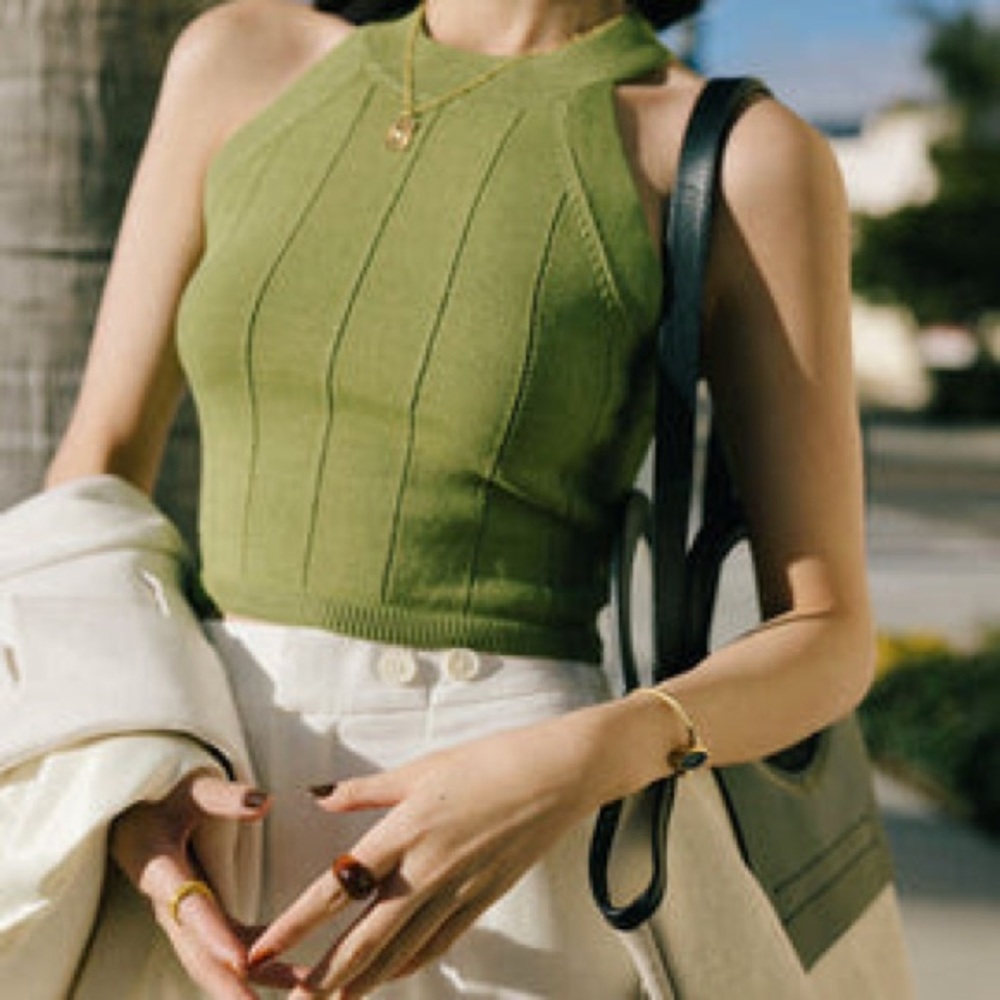 Petite Studio X Snuggyl Green Cropped Halter Top, Size XXS